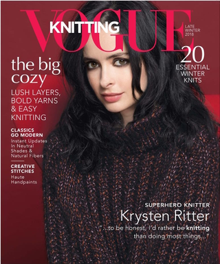 Illustration for article titled Vogue Knitting Cover Girl Krysten Ritter Teaches Stephen Colbert the Art of the CraftÂ